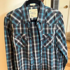 American Eagle Outfitters l/s plaid western style shirt MEDIUM - exc condition